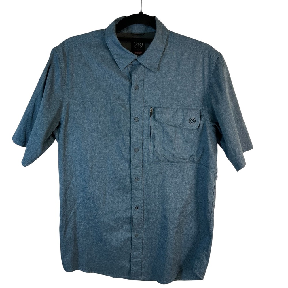 Wrangler ATG Mens Blue Short‎ Sleeve Button Down Performance Shirt Small Fishing